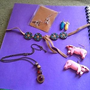 Mixed jewelry earrings and necklace and pendant charms